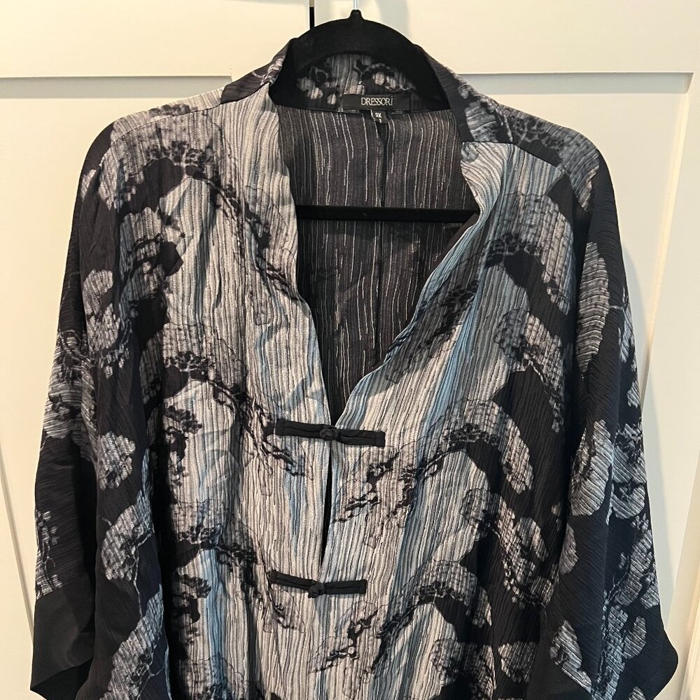Dressori ,Black and Silver, Silk/Rayon Tunic/Jacket, Size 3X
